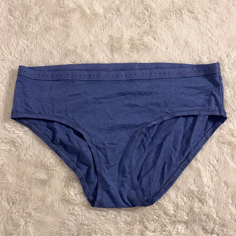 Victorias Secret Hiphugger Hipster Panties Blue Heather Logo Waistband Medium